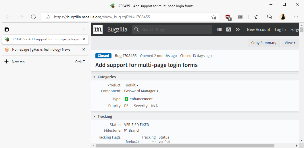 firefox support multi page login forms