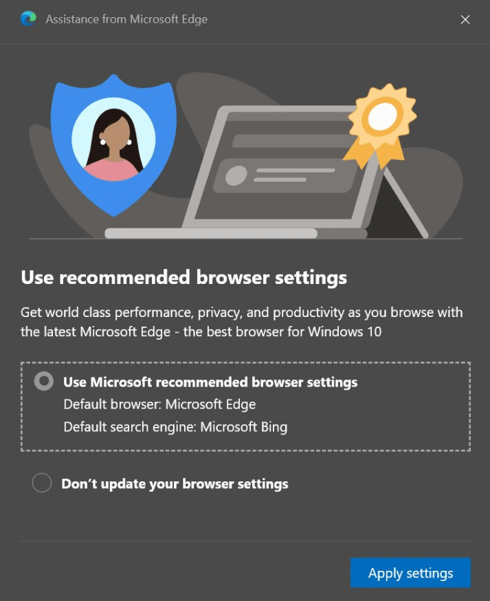 microsoft edge-recommended browser settings