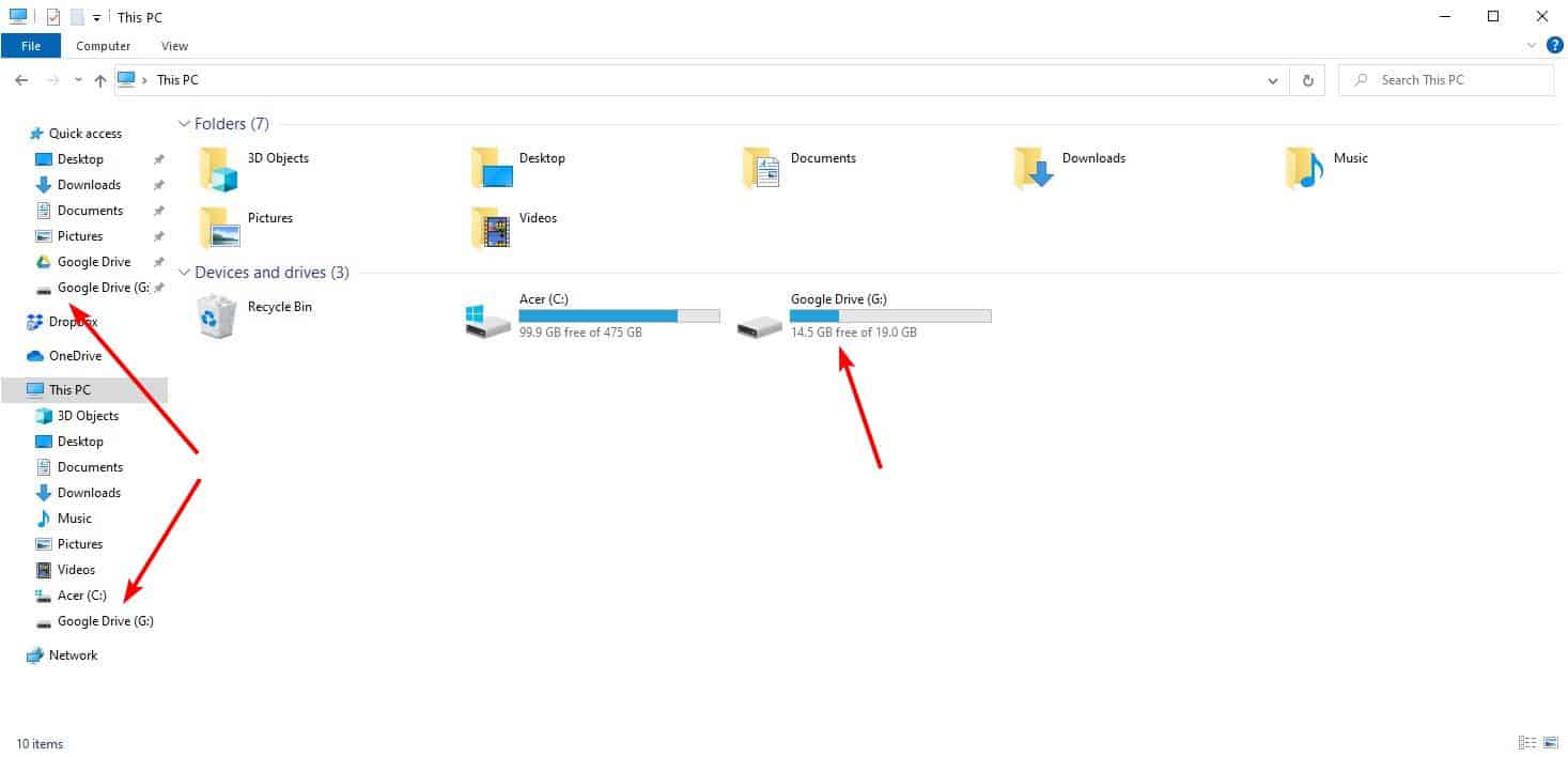 Drive for Desktop Windows File Explorer