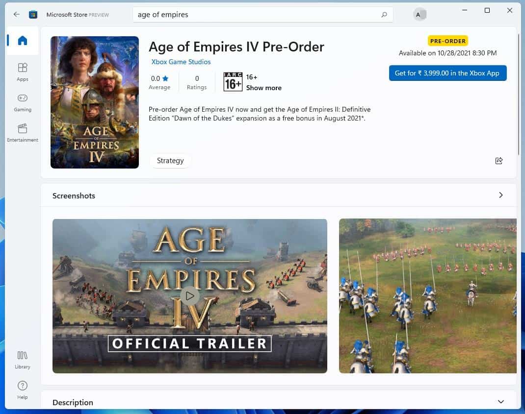 Microsoft Store app in Windows 11 - app listing