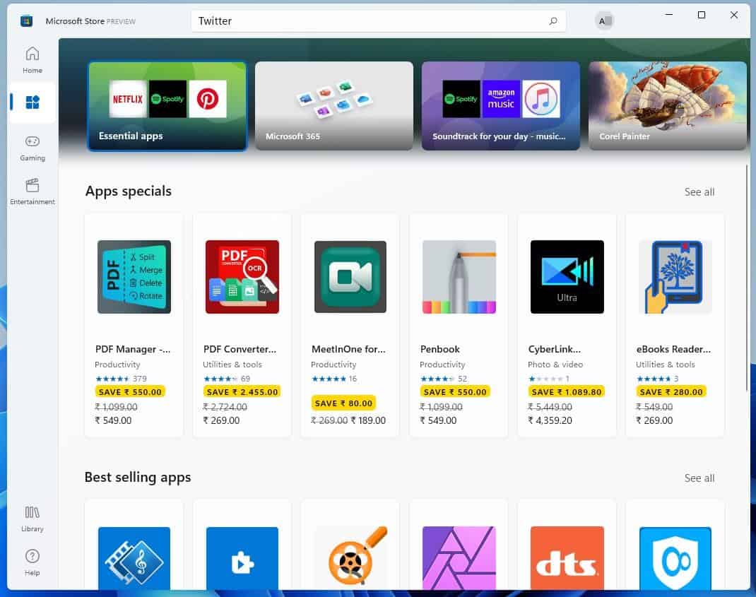 Microsoft Store app in Windows 11 - apps page