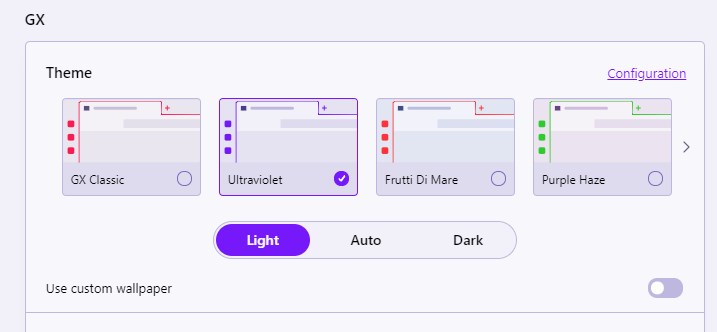 Opera GX Light mode themes