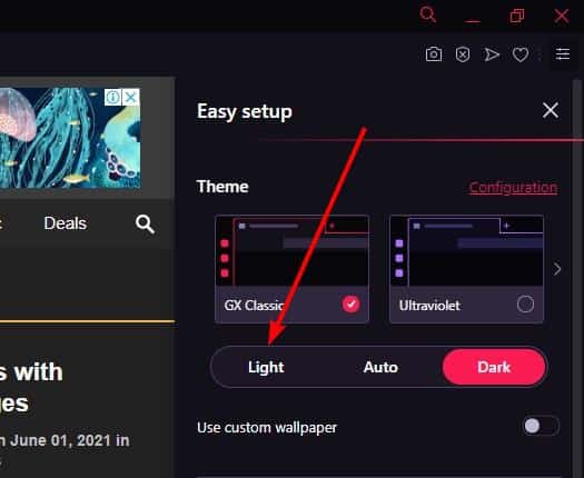 Opera GX enable Light mode UI
