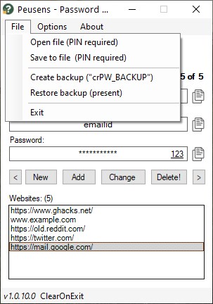Peusens Password Manager Lite - backup and restore database