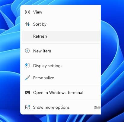 Windows 11 Insider preview build 22000.65 - refresh desktop menu