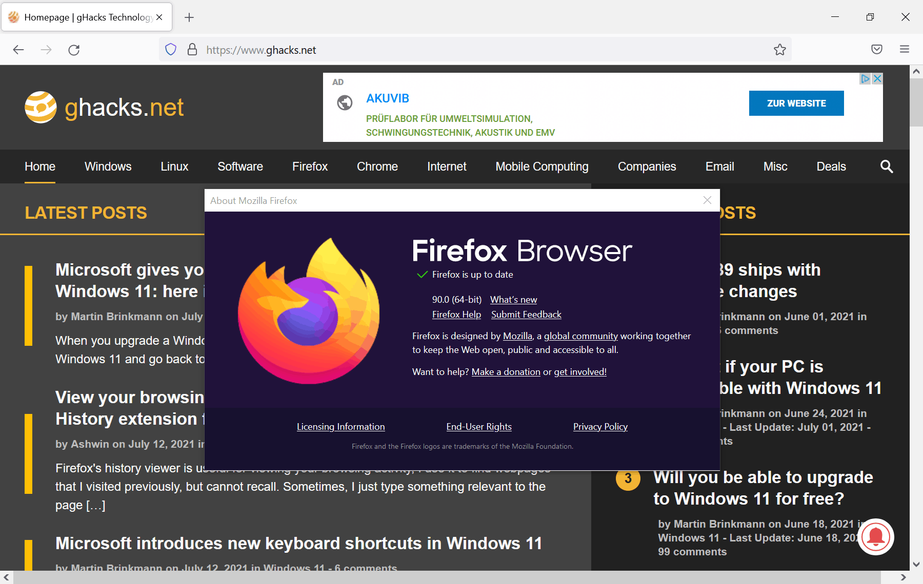 Firefox 90 release overview: Windows background updates, compatibility improvements
