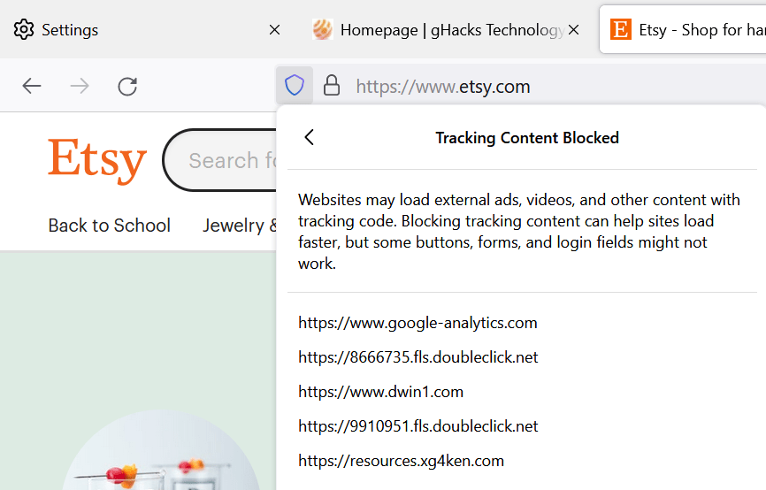 firefox blocked tracking content