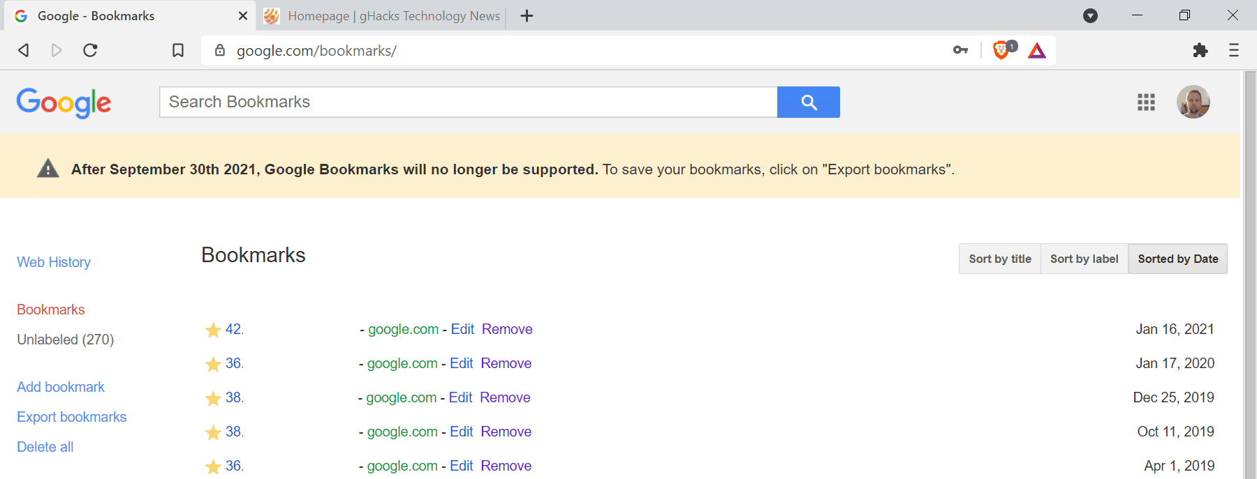 google bookmarks fine del supporto