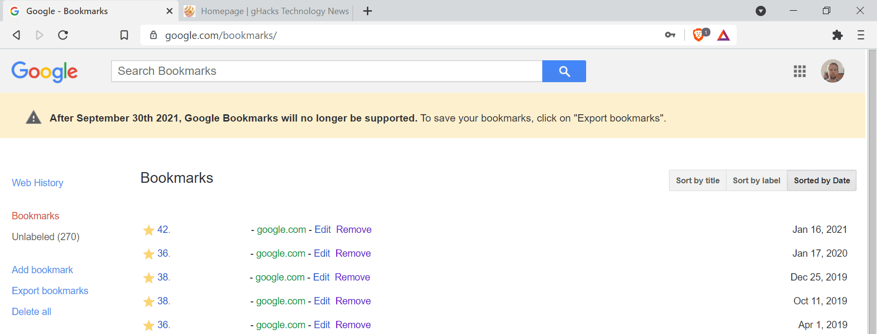 google bookmarks end of support