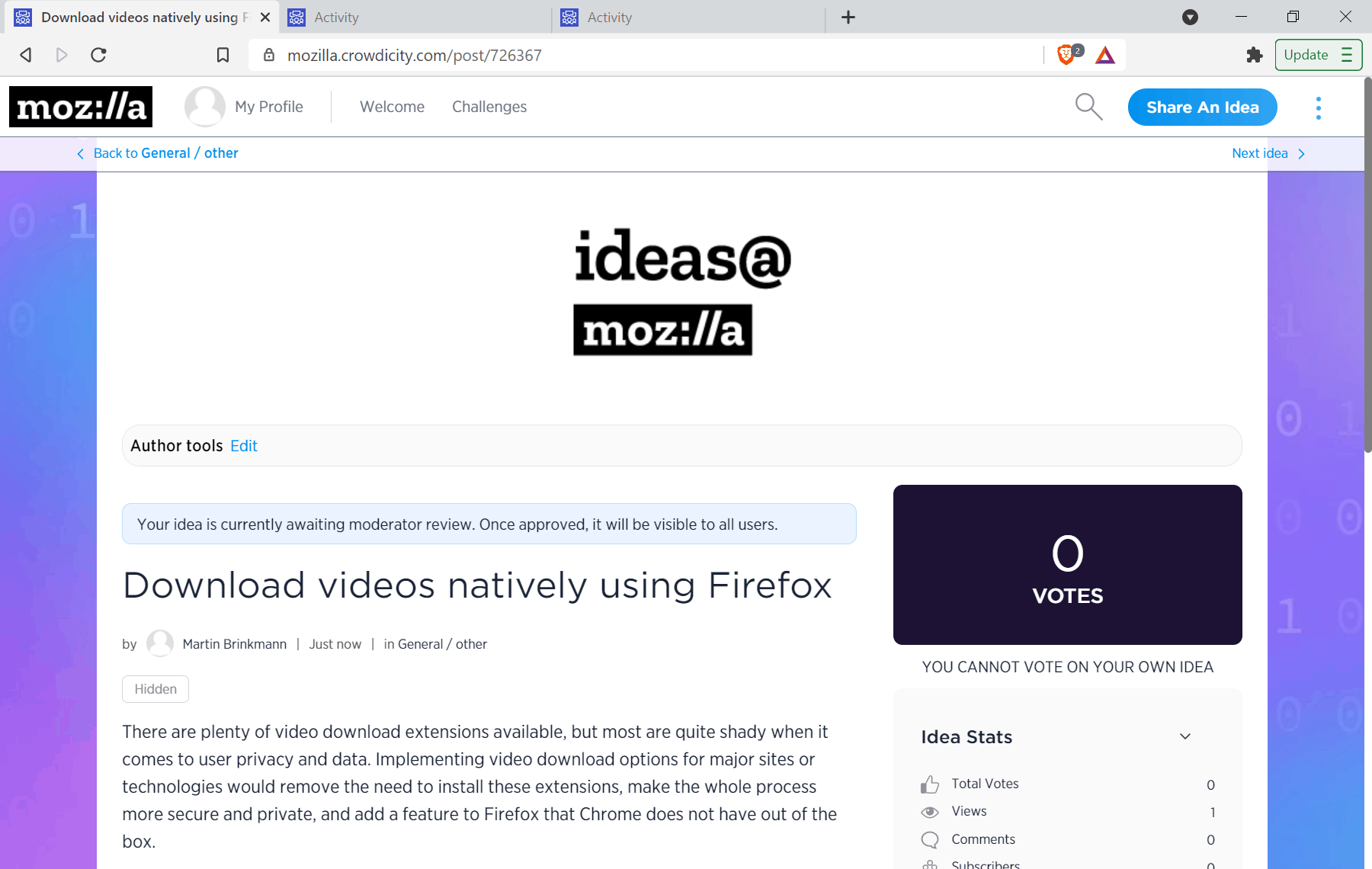 mozilla ideas moderation