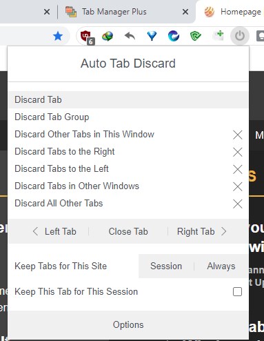 Auto Discard Tab extension for Chrome