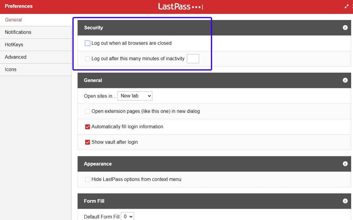 LastPass Password Manager - enable auto log out