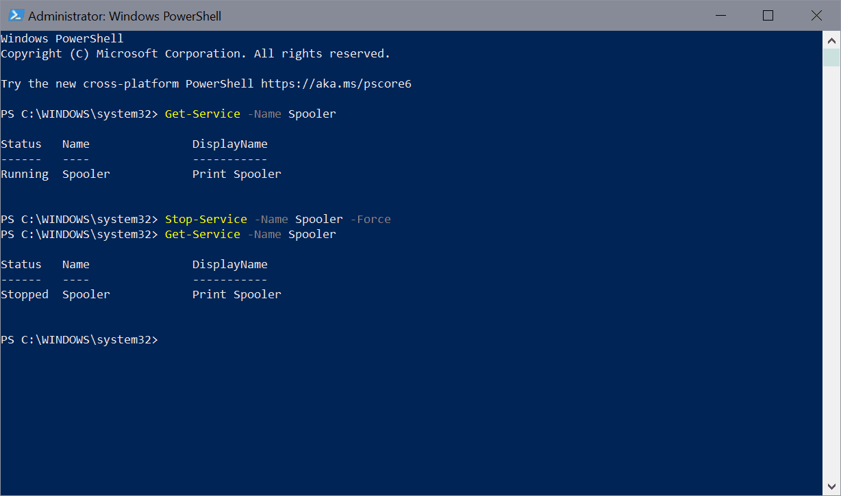 print spooler stop powershell