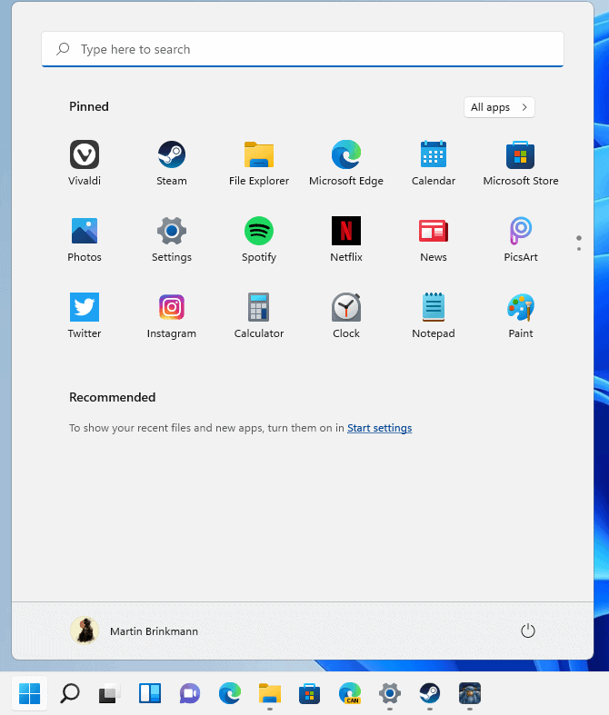 windows 11 start menu