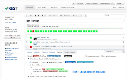 vREST extension for Chrome can run different API tests