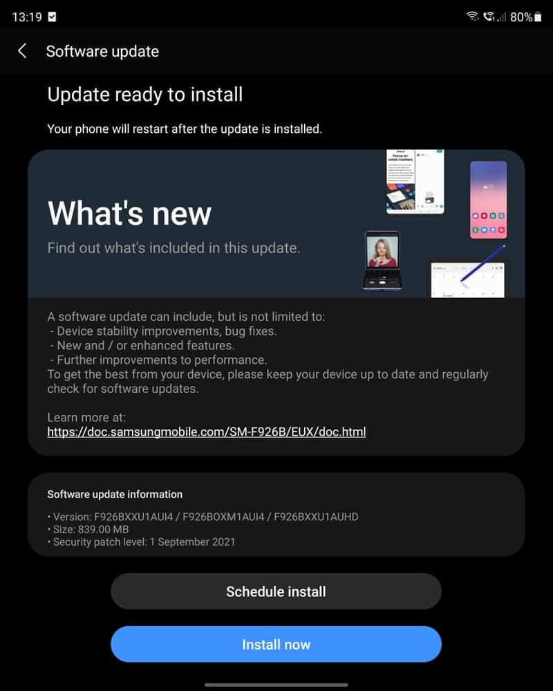 Samsung Galaxy Fold September security update