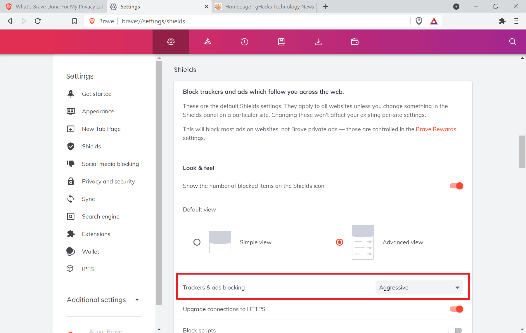 brave 1.30 blocking settings