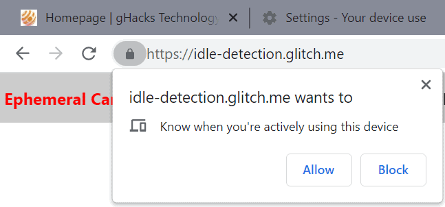 chrome idle detection api prompt