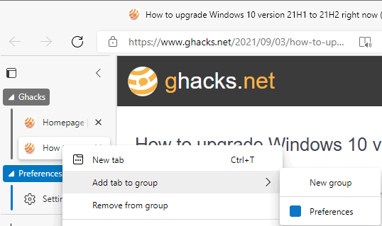 Microsoft Edge 93 released with Tab Groups and Vertical Tabs improvements