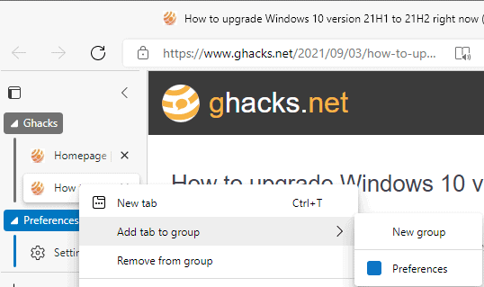 edge add tab to group