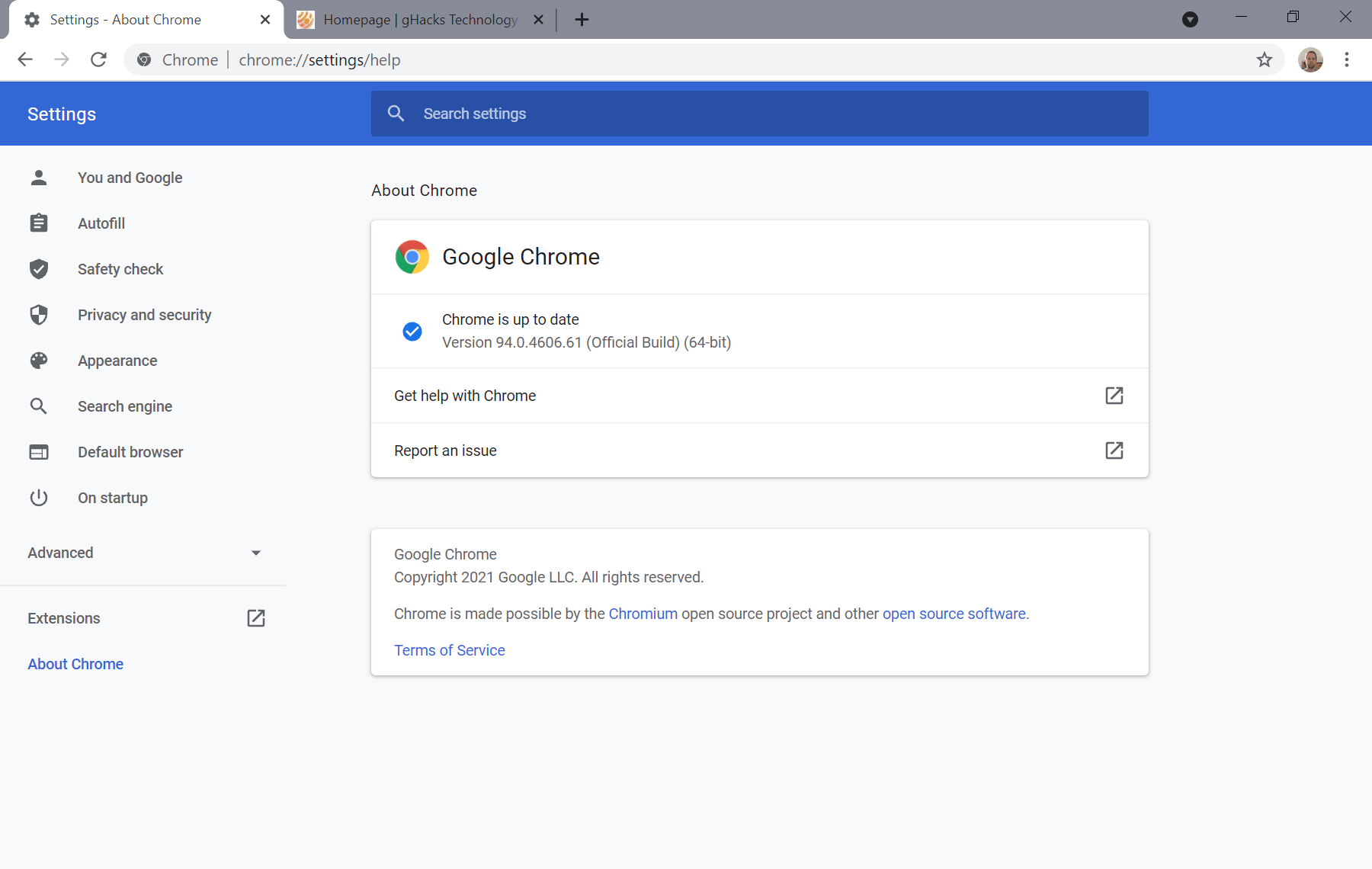 google chrome 94.0.4606.61 security patch