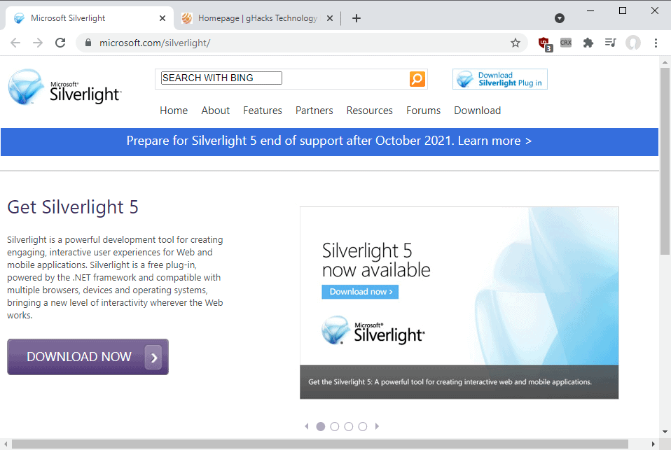 microsoft silverlight end of support