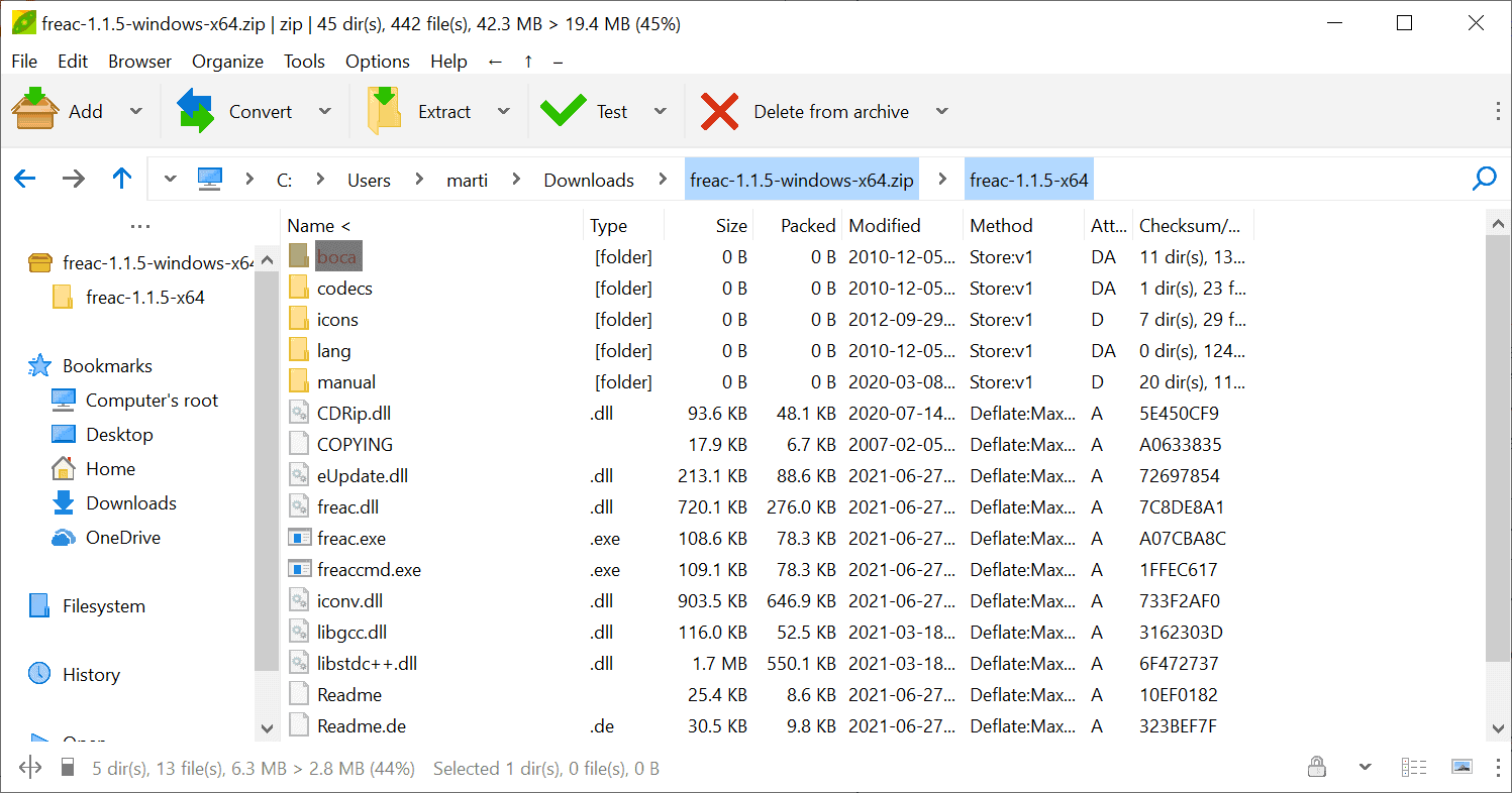 peazip file archive information