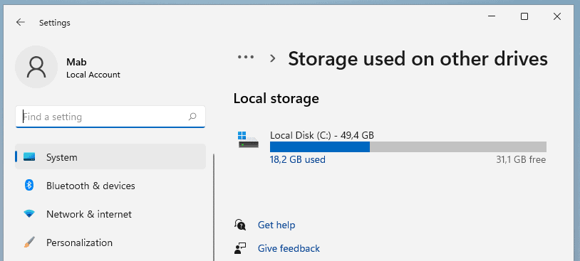 storage usage settings