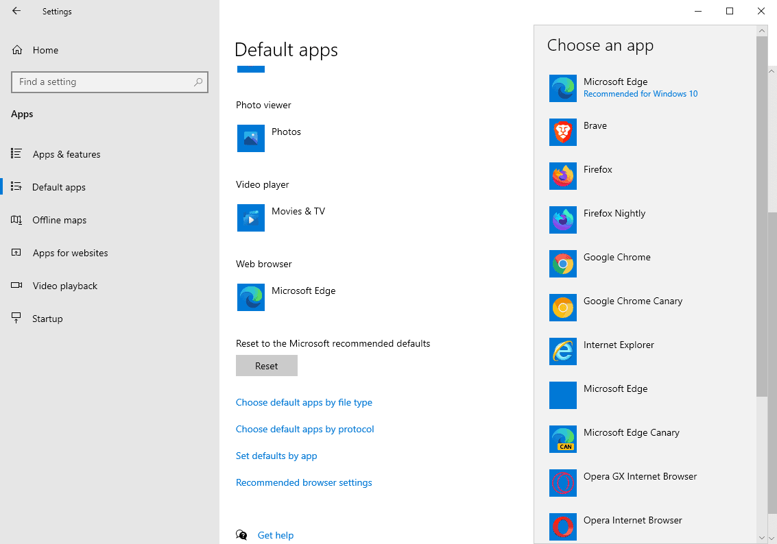 windows 10 set default apps
