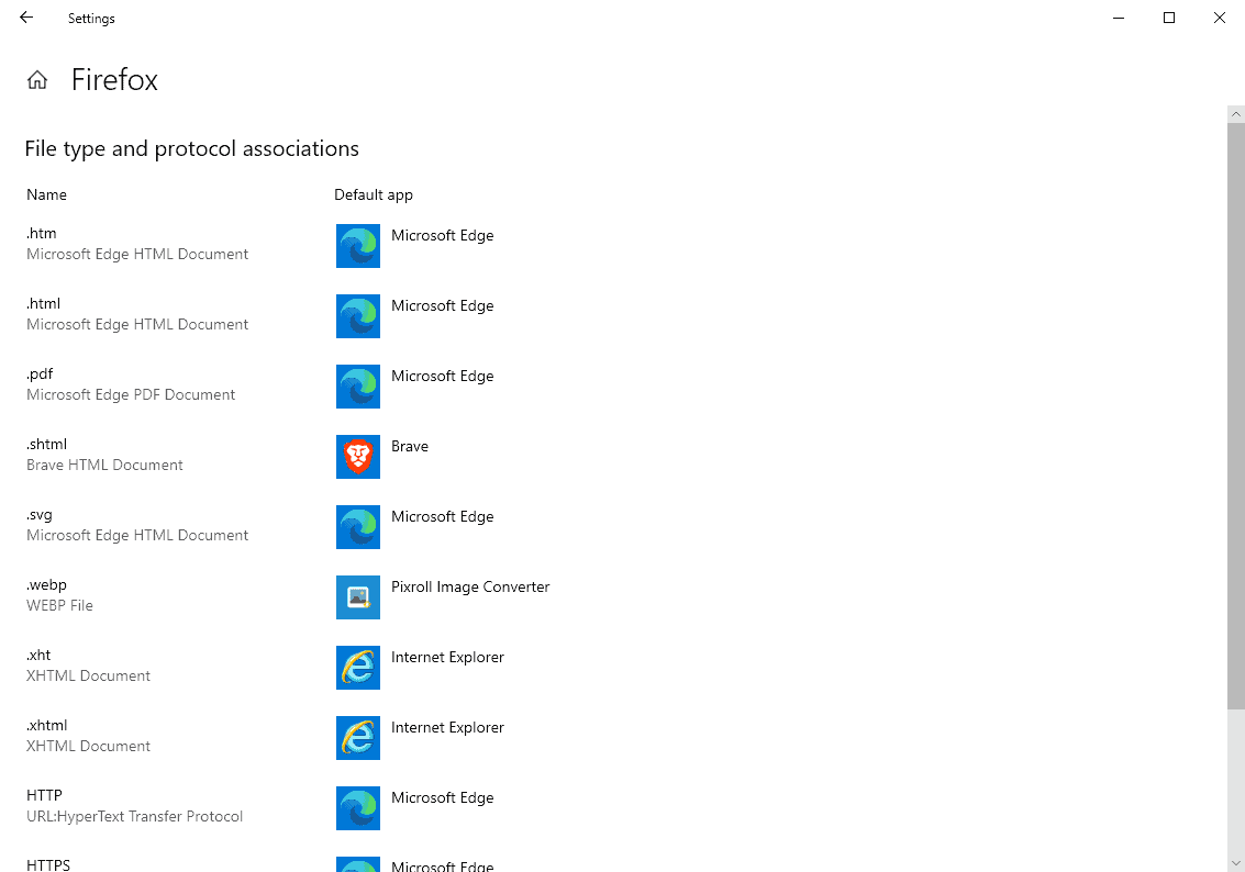 windows 10 set defaults by app