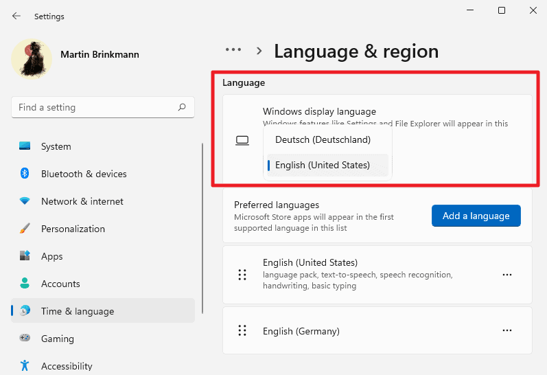 windows 11 change interface language