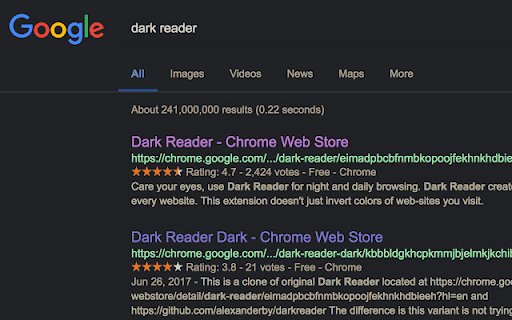 2. Screenshot ufficiale di Google Dark Reader