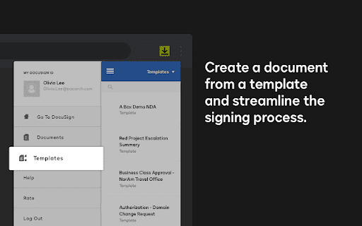 6. DocuSign’s template feature for signing documents quickly and efficiently