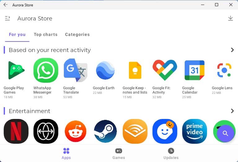 Aurora Store Android apps