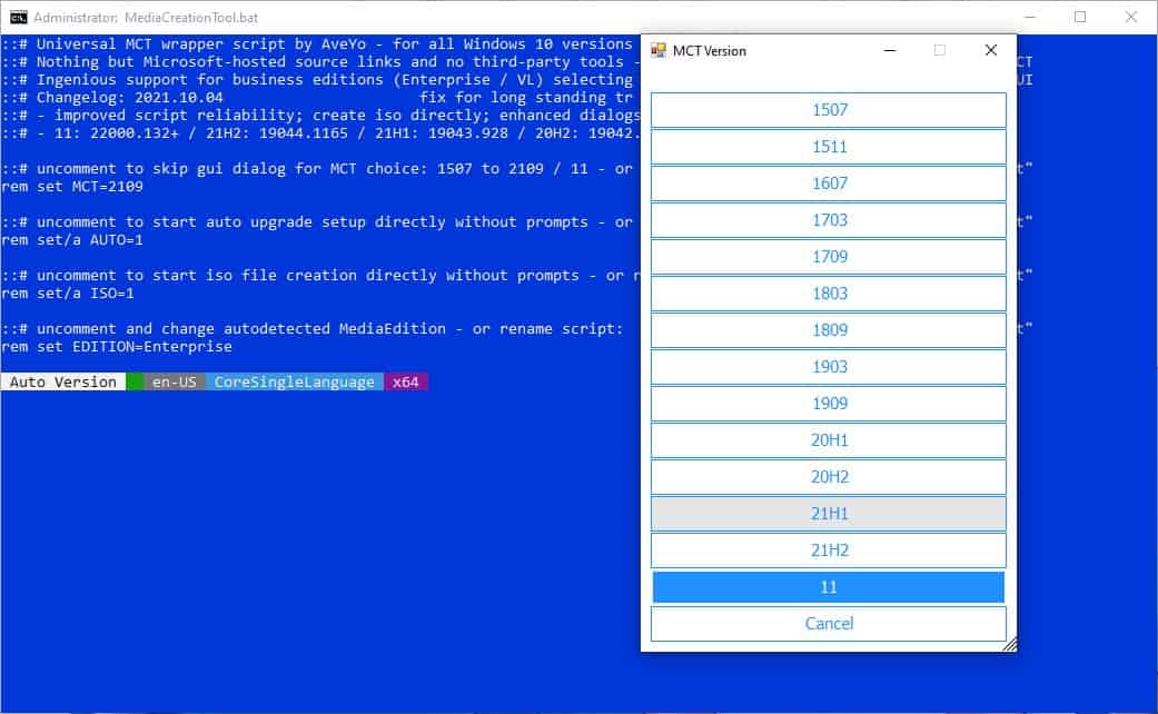 Scarica Windows 11 ISO usando uno script