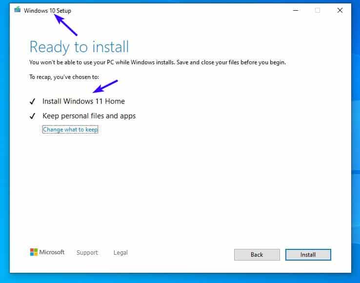 Installa Windows 11 sostituendo un file di Windows 10