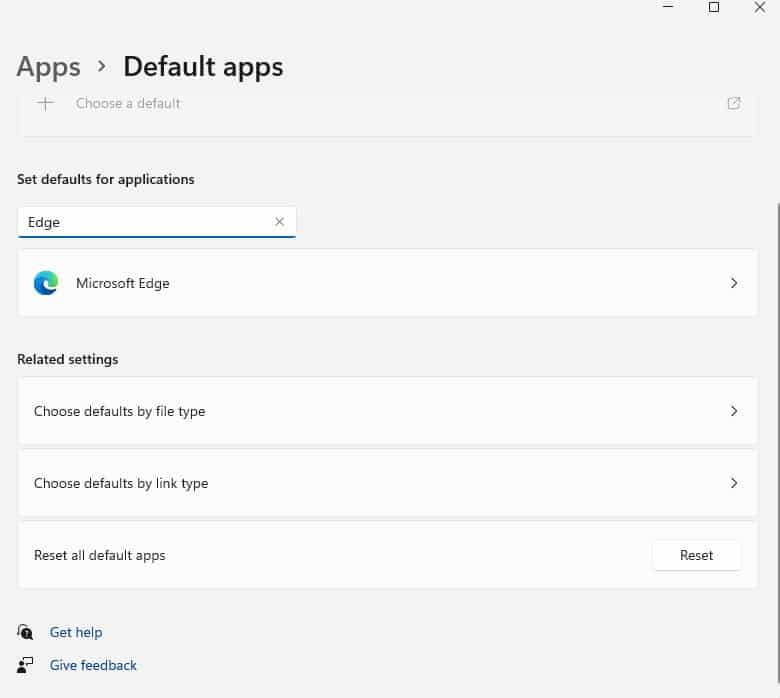 Windows 11 Default Apps Search