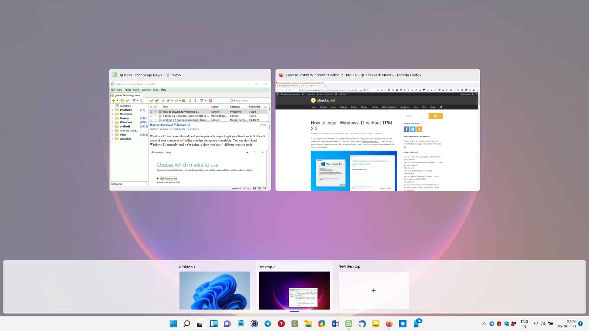 Windows 11 Task View - Virtual Desktops