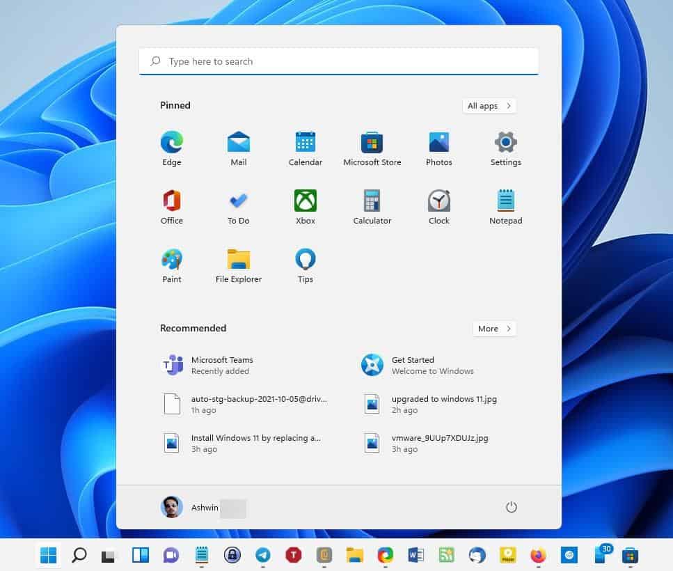 Windows 11 Taskbar and Start Menu