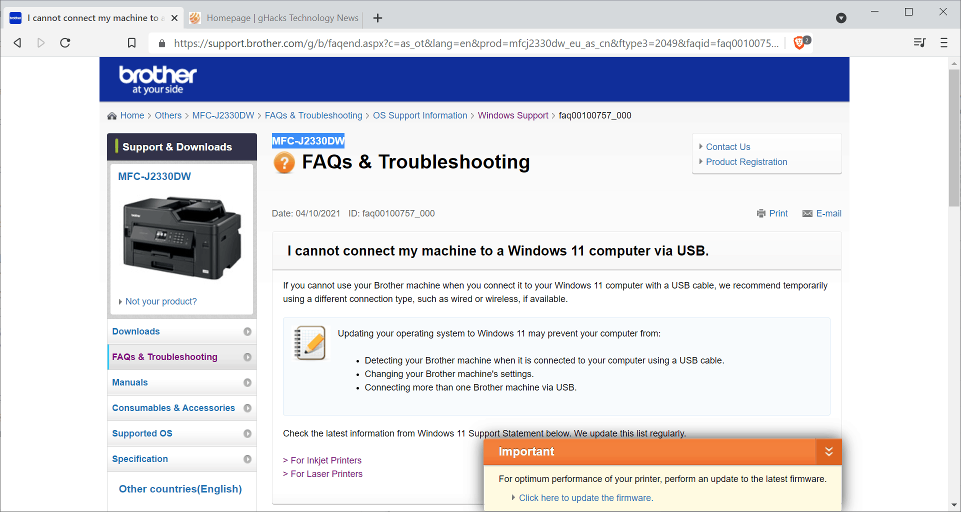 Brother Confirms Windows 11 Printer Problems – Hardware Specs