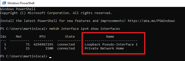 powershell network names