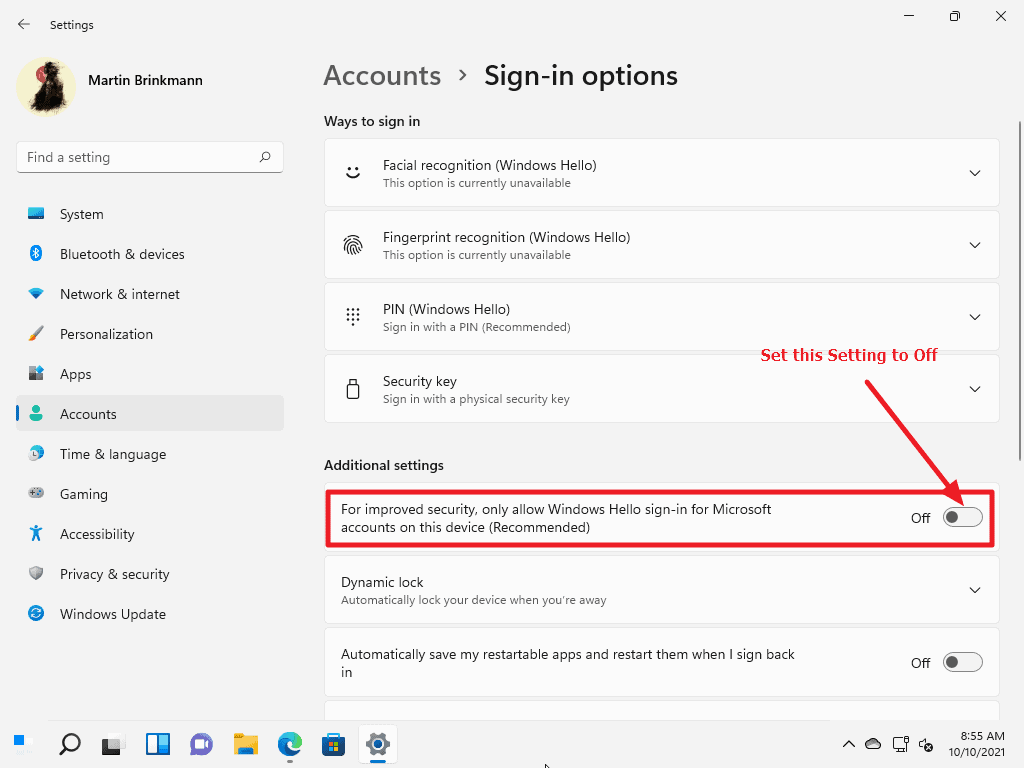 windows 11 account sign-in turn off windows hello