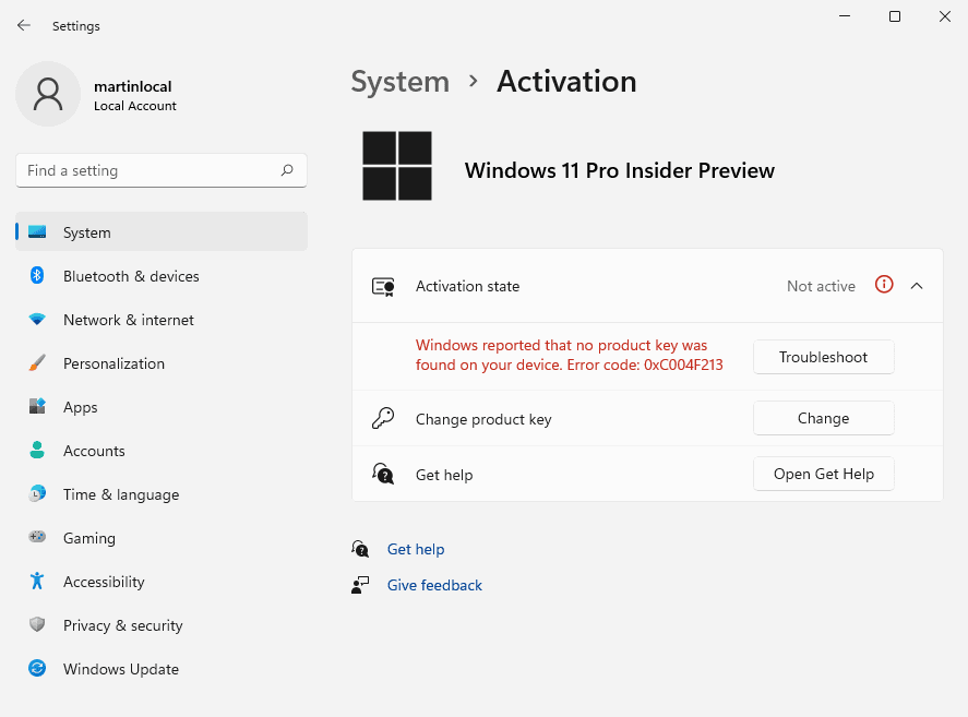 windows 11 activation status change product key