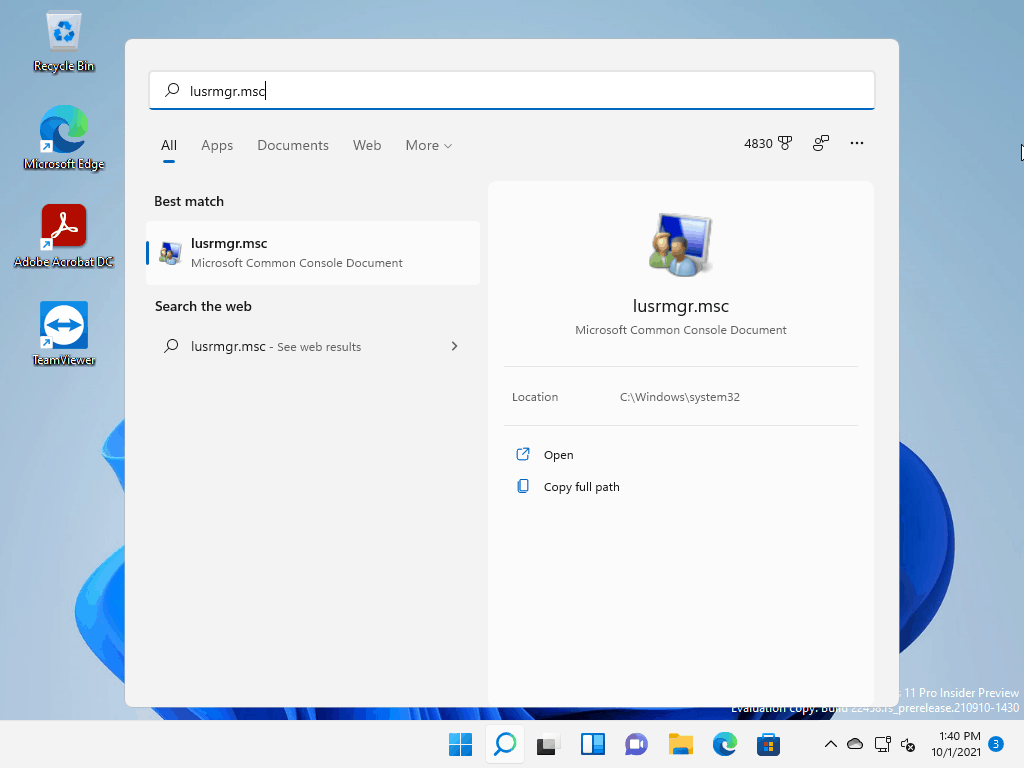cuenta de administrador de Windows 11 en Usuarios y grupos locales 