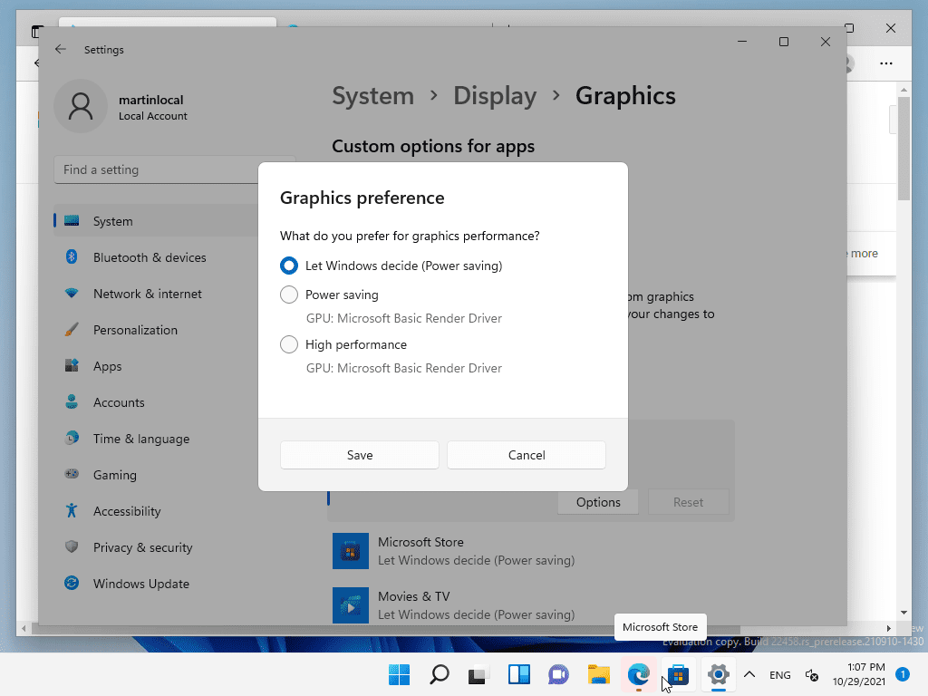 preferenze grafiche di Windows 11
