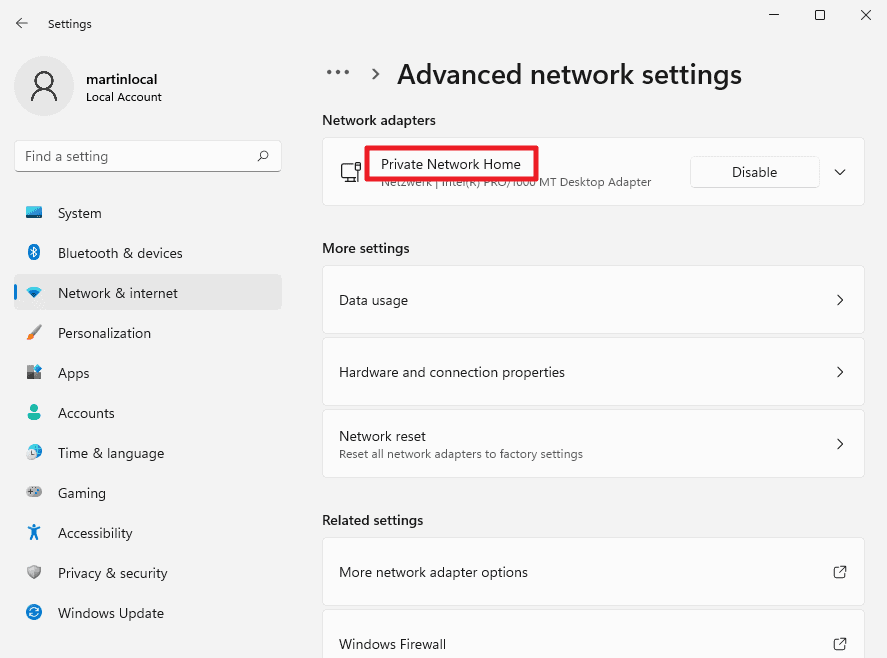 windows 11 network name list