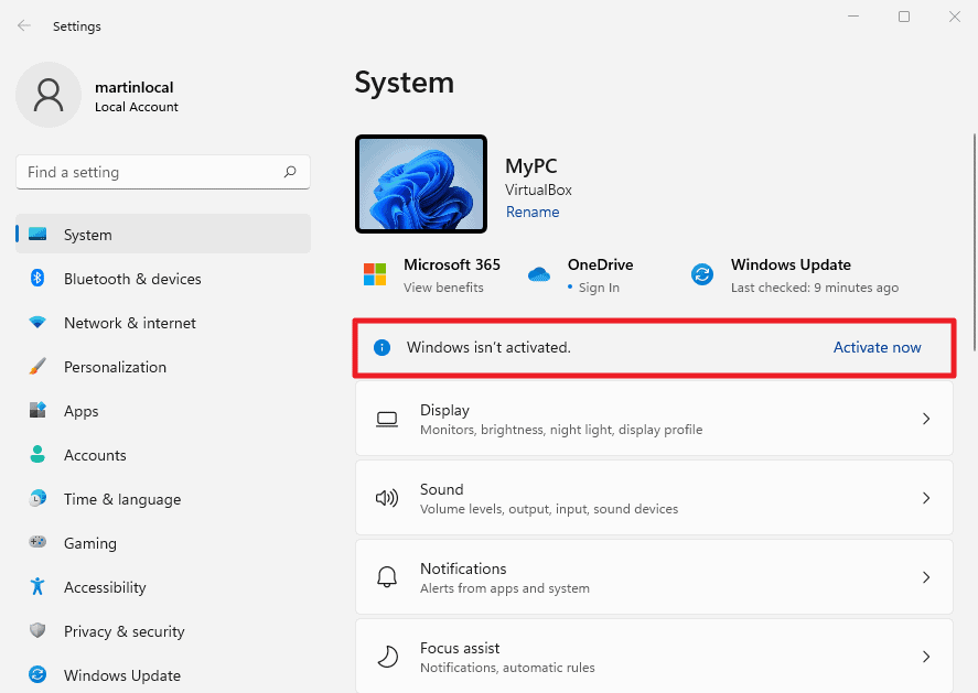 windows activation status windows 11 settings