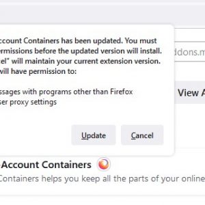 Firefox Multi-Account Containers requires permissions to exchange messages with other programs