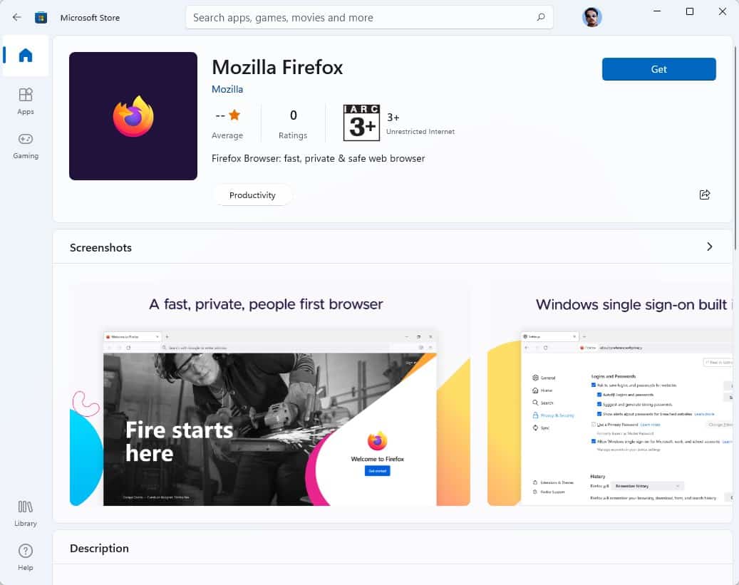 Mozilla Firefox is now available on the Windows Store