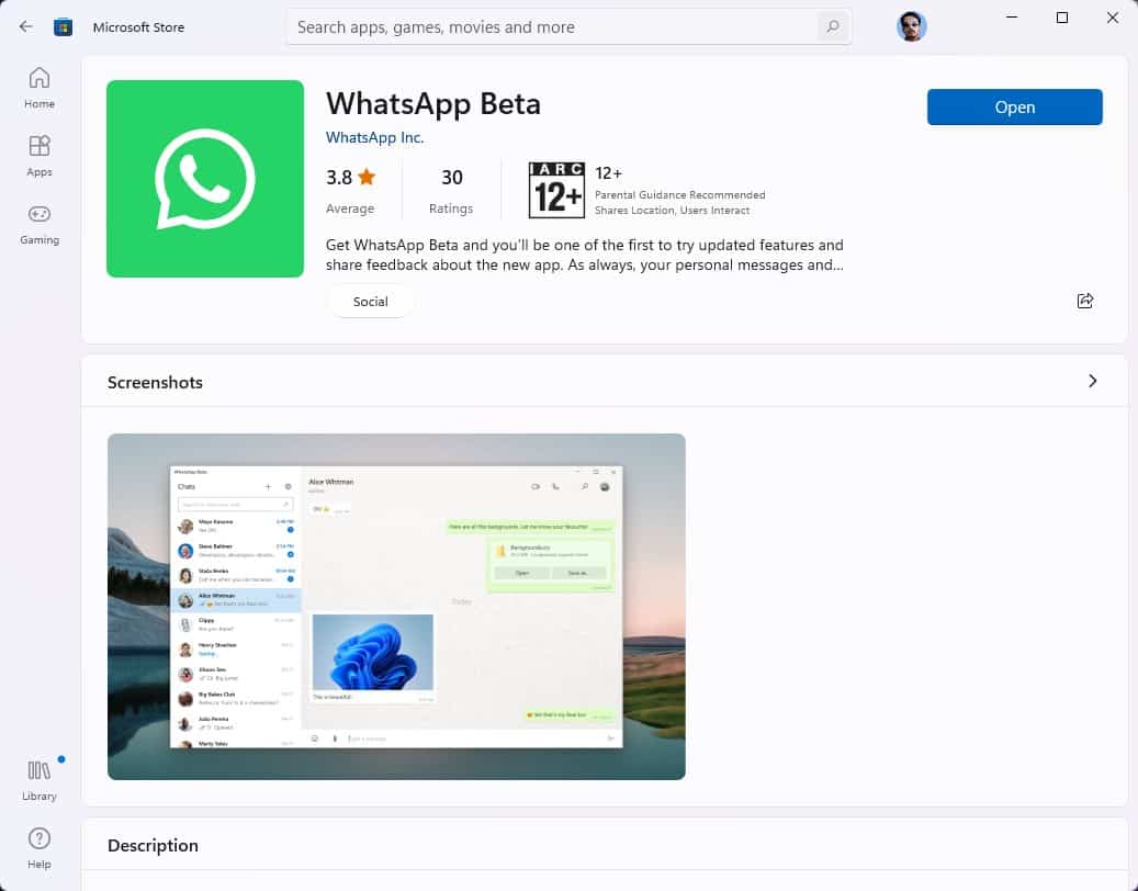 WhatsApp Beta per Windows 10 e 11 è ora disponibile su Microsoft Store
